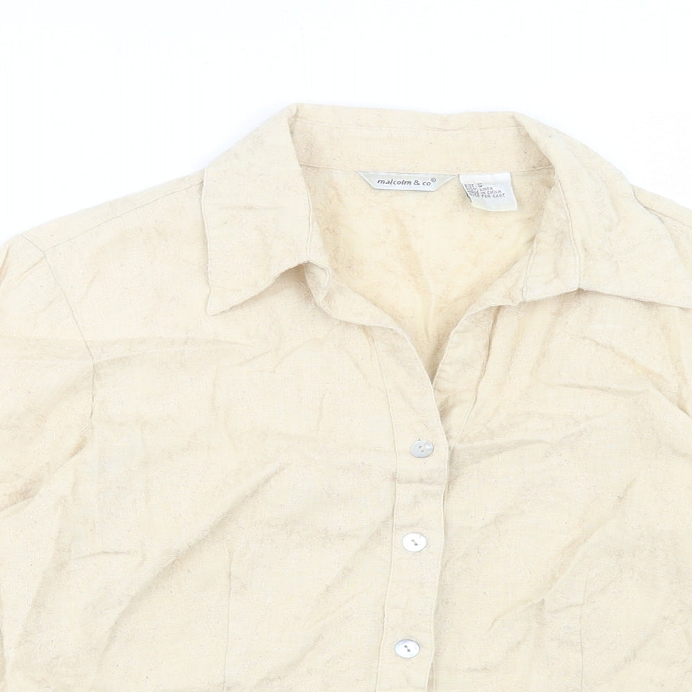 M&Co Womens Ivory Floral Linen Basic Button-Up Size S Collared