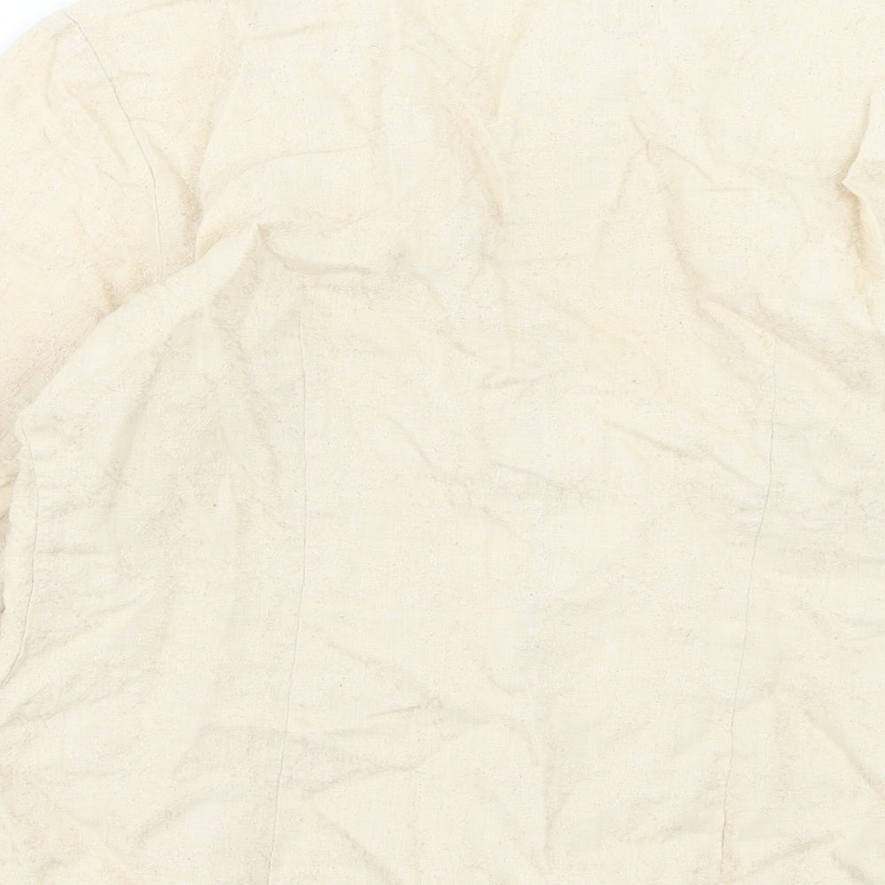 M&Co Womens Ivory Floral Linen Basic Button-Up Size S Collared