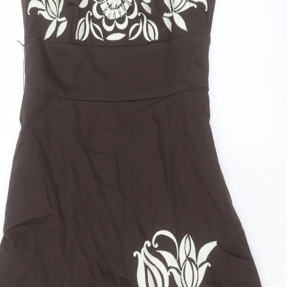 RJR.John Rocha Womens Brown Floral Cotton A-Line Size 10 Sweetheart Zip - Attachable Straps