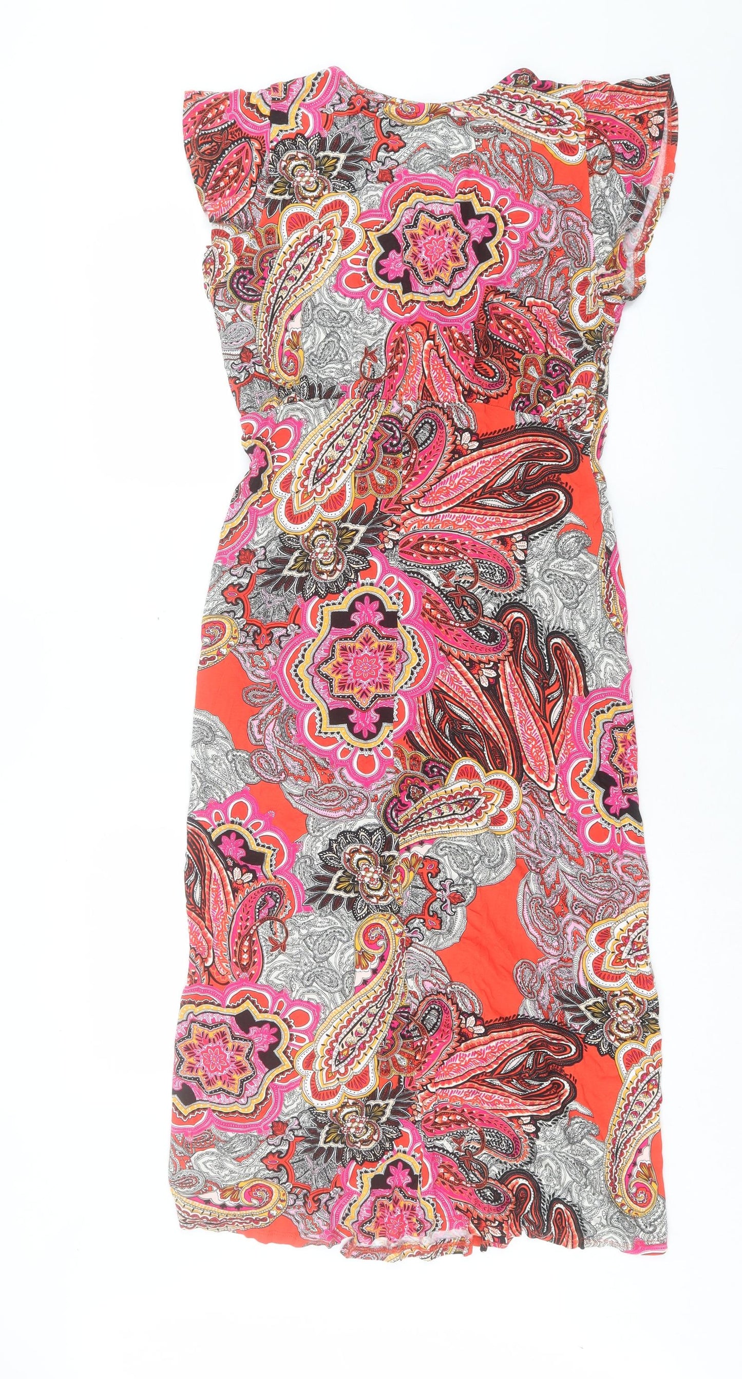 Wallis Womens Multicoloured Geometric Viscose A-Line Size 14 V-Neck Pullover