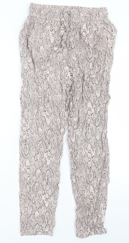 Front view of Primark women’s animal print viscose trousers, size UK 6, 26-inch leg regular drawstring