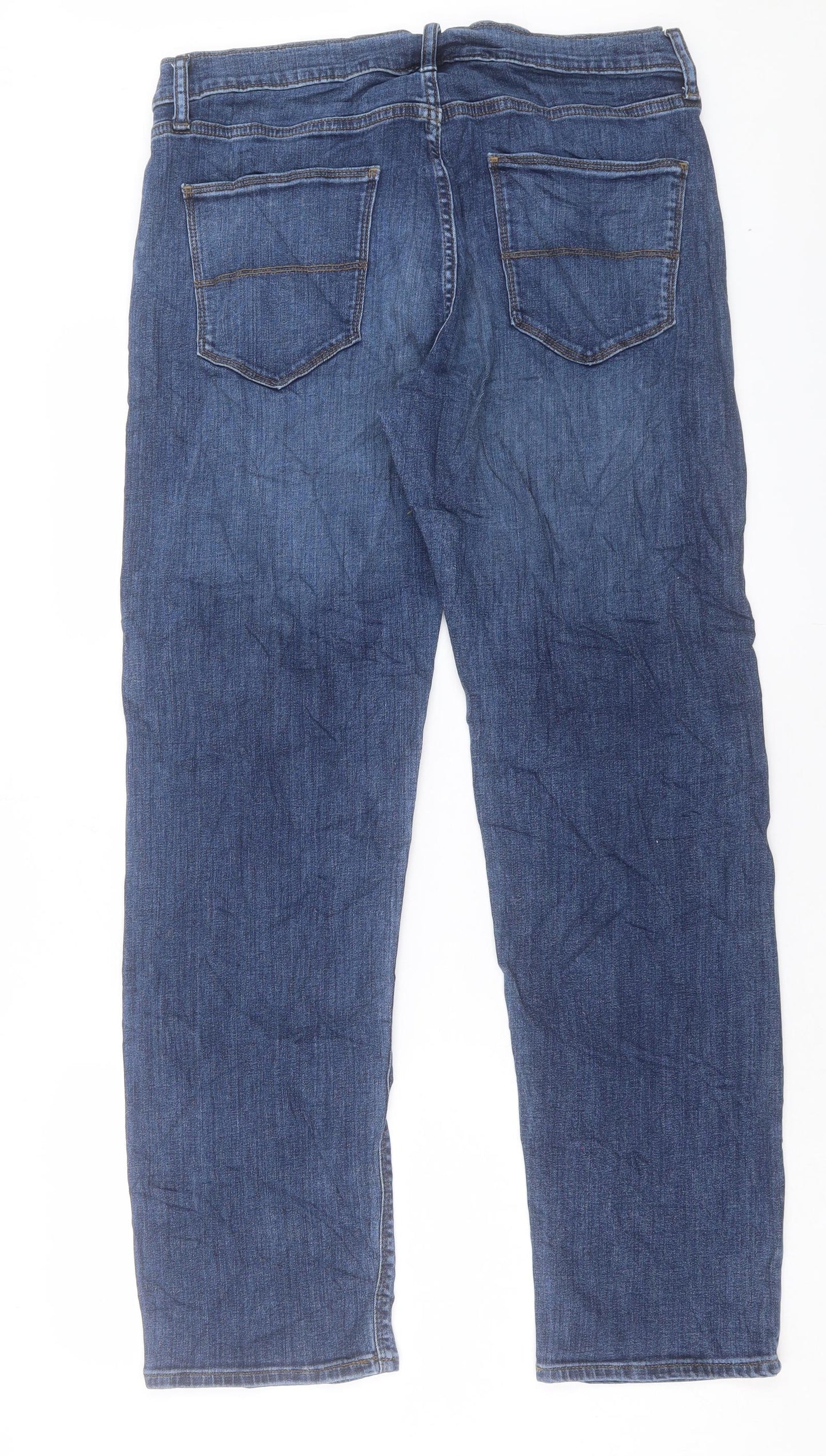 Marks and Spencer Mens Blue Cotton Straight Jeans Size 34 in L31 in Regular Button