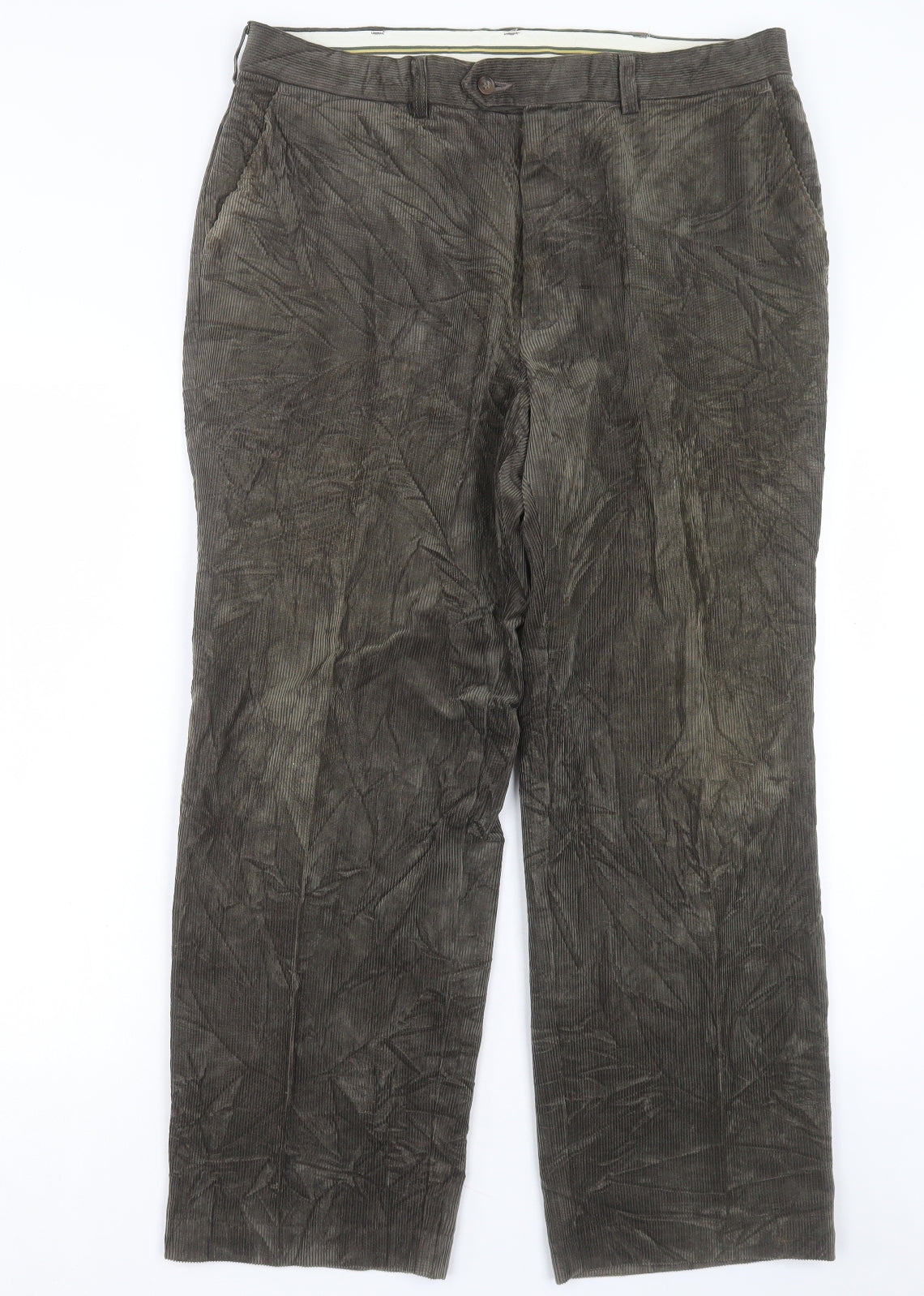 Marks and Spencer Mens Green Cotton Trousers Size 38 in L29 in Regular Button - Short Leg
