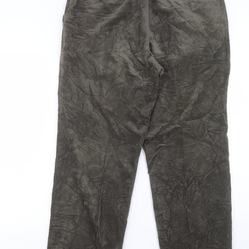 Marks and Spencer Mens Green Cotton Trousers Size 38 in L29 in Regular Button - Short Leg
