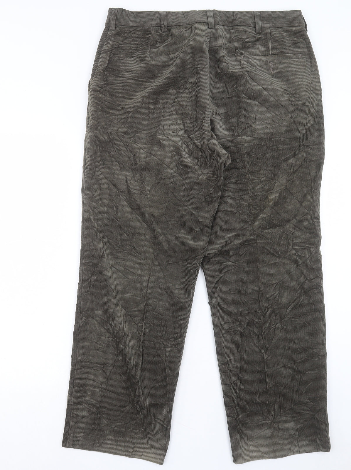 Marks and Spencer Mens Green Cotton Trousers Size 38 in L29 in Regular Button - Short Leg