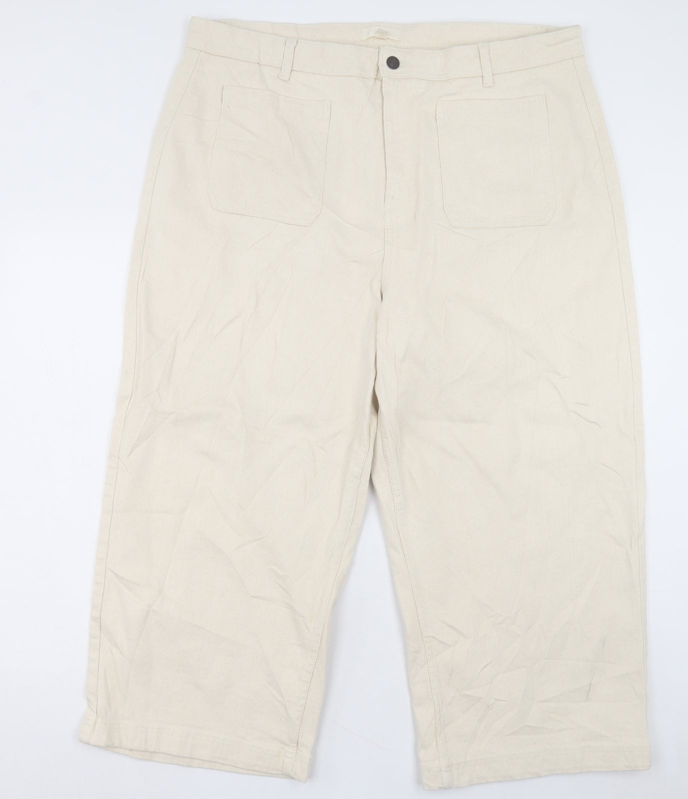 Marks and Spencer Womens Beige Cotton Wide-Leg Jeans Size 22 L24 in Regular Button