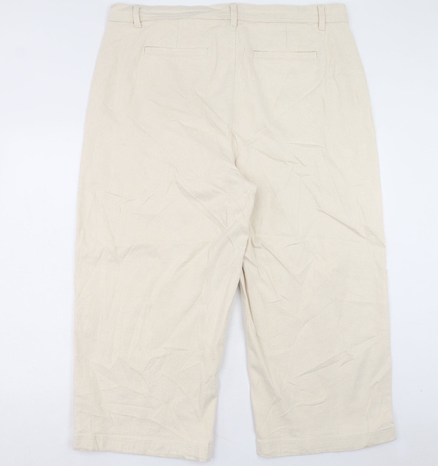 Marks and Spencer Womens Beige Cotton Wide-Leg Jeans Size 22 L24 in Regular Button