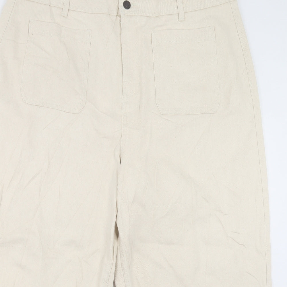 Marks and Spencer Womens Beige Cotton Wide-Leg Jeans Size 22 L24 in Regular Button