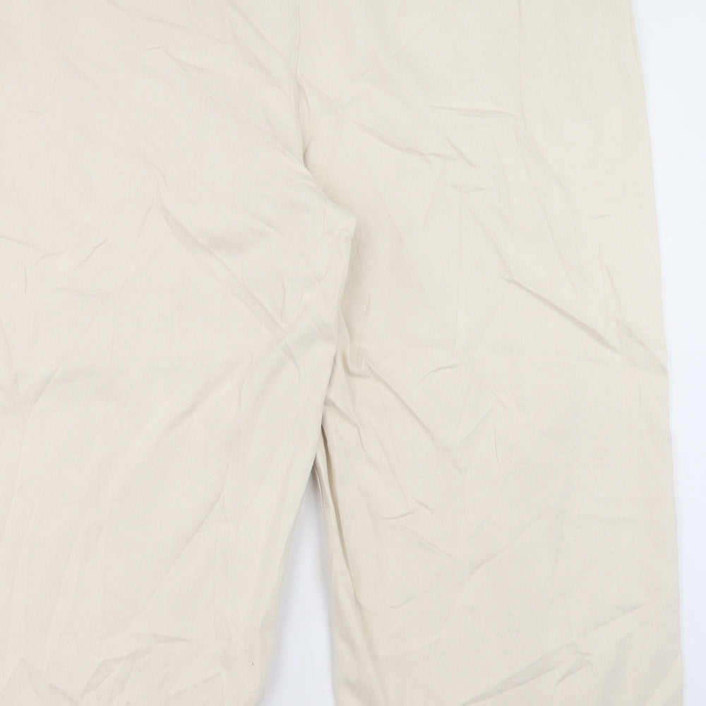 Marks and Spencer Womens Beige Cotton Wide-Leg Jeans Size 22 L24 in Regular Button