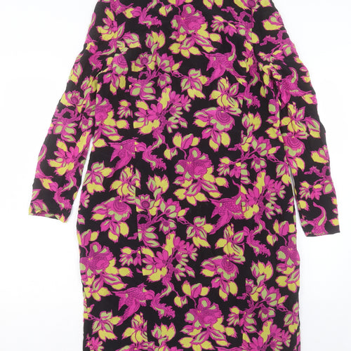 Somerset Womens Purple Floral Silk A-Line Size 16 Crew Neck Zip