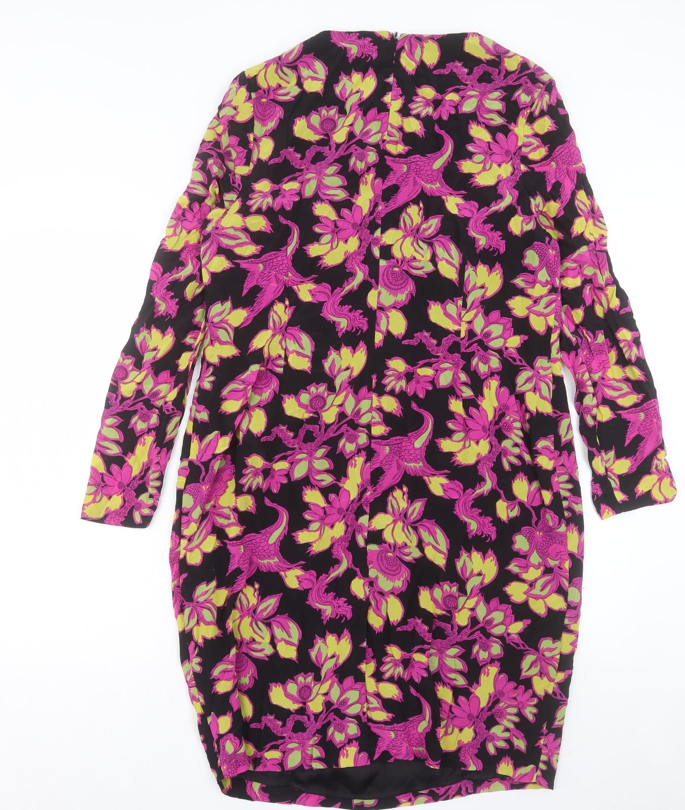 Somerset Womens Purple Floral Silk A-Line Size 16 Crew Neck Zip
