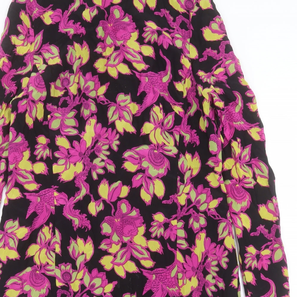 Somerset Womens Purple Floral Silk A-Line Size 16 Crew Neck Zip