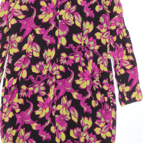 Somerset Womens Purple Floral Silk A-Line Size 16 Crew Neck Zip