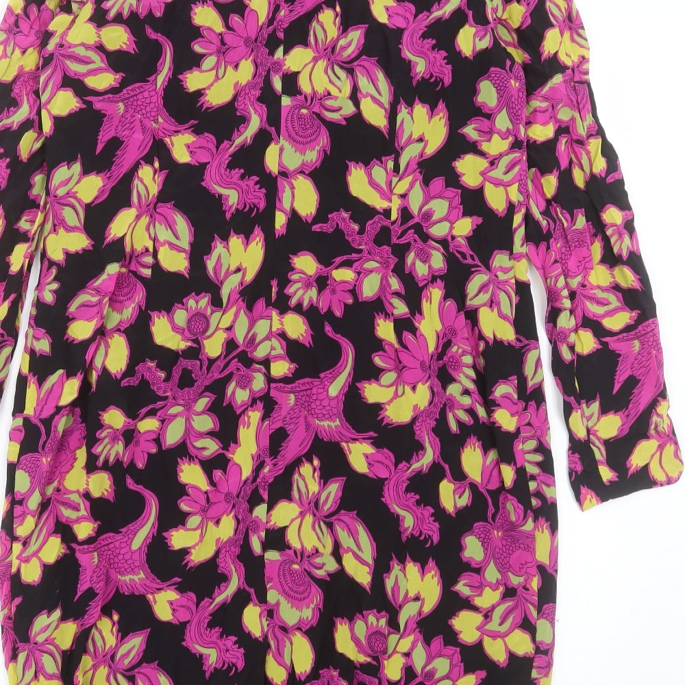 Somerset Womens Purple Floral Silk A-Line Size 16 Crew Neck Zip