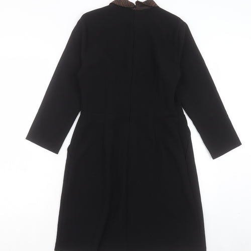 Warehouse Womens Black Animal Print Polyester A-Line Size 10 Collared Zip