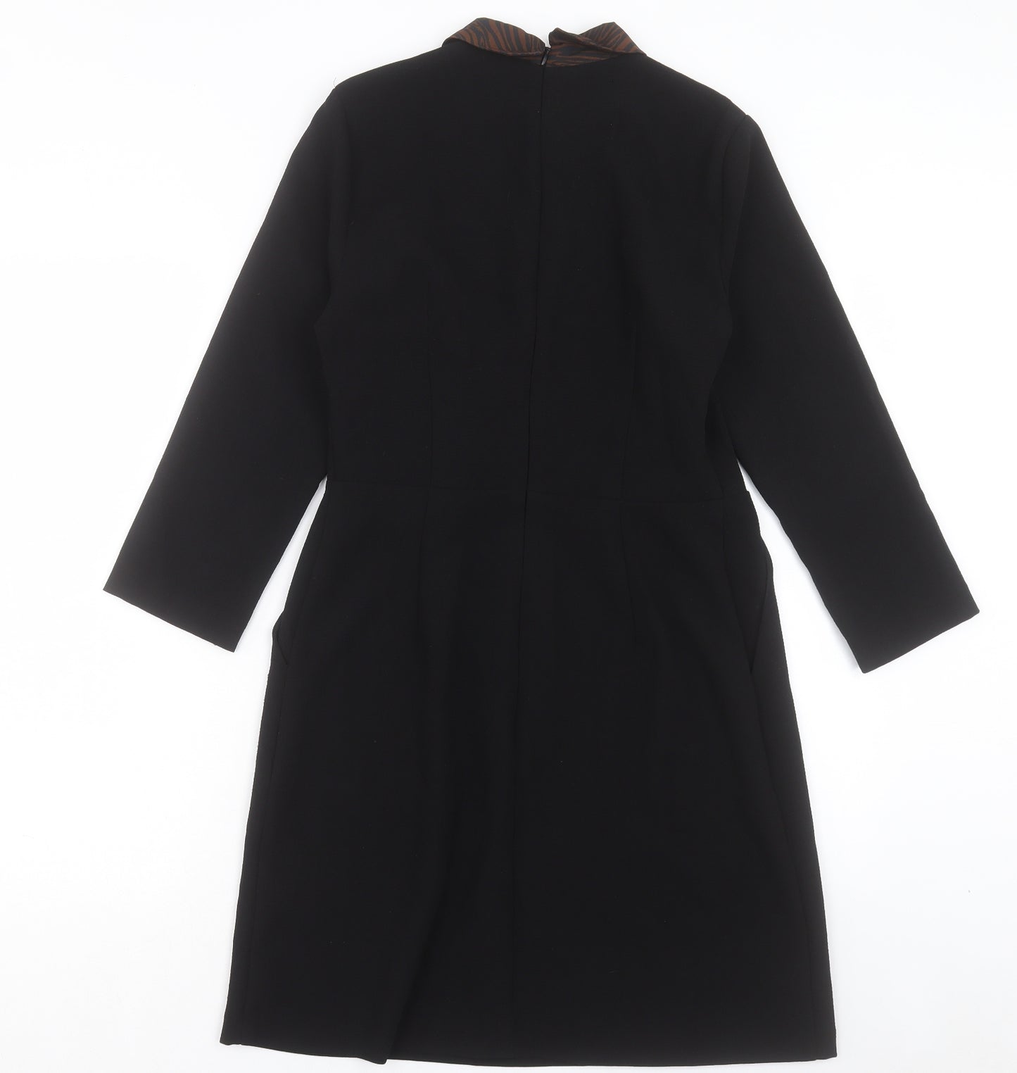 Warehouse Womens Black Animal Print Polyester A-Line Size 10 Collared Zip