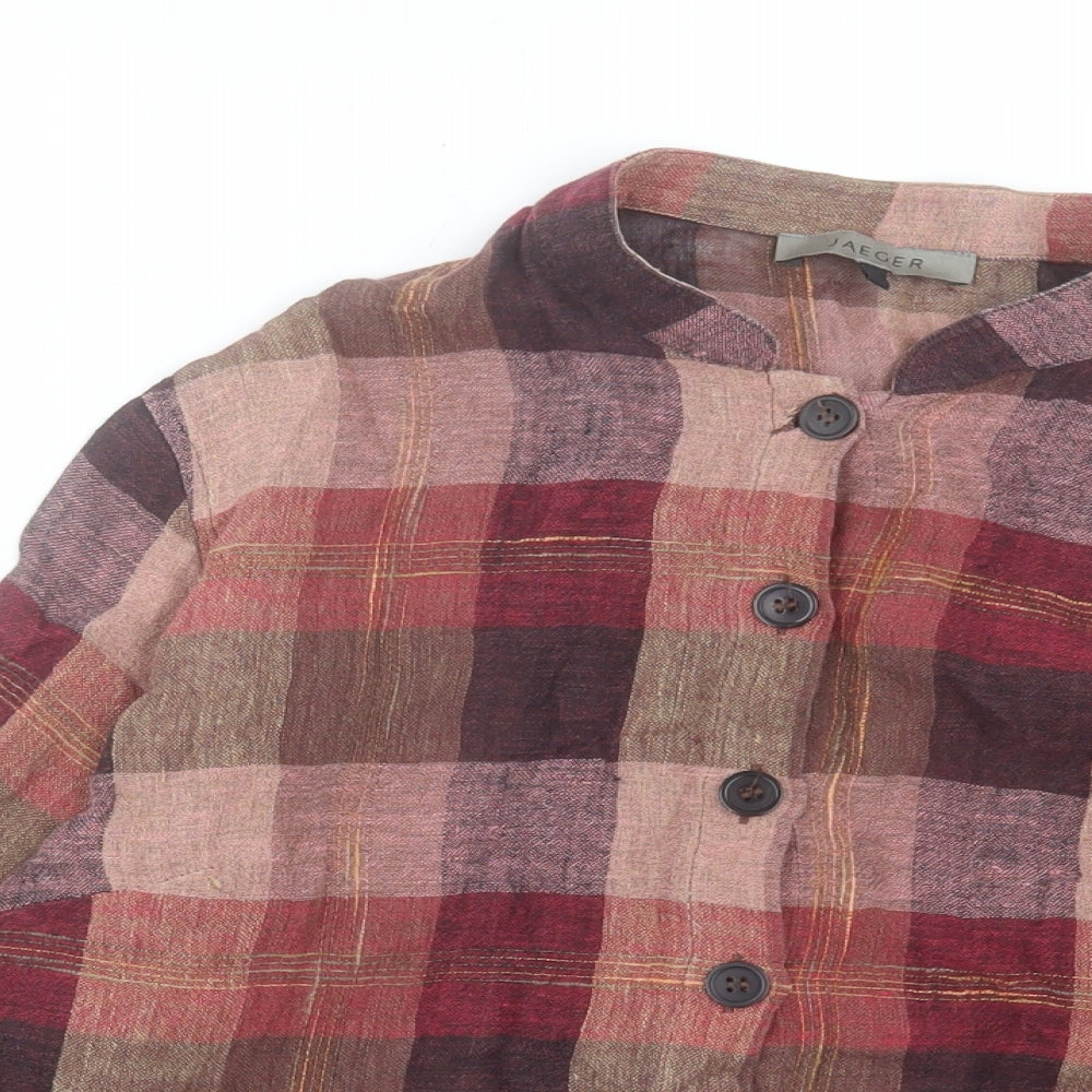 Jaegar Womens Multicoloured Plaid Linen Basic Button-Up Size 8 Crew Neck