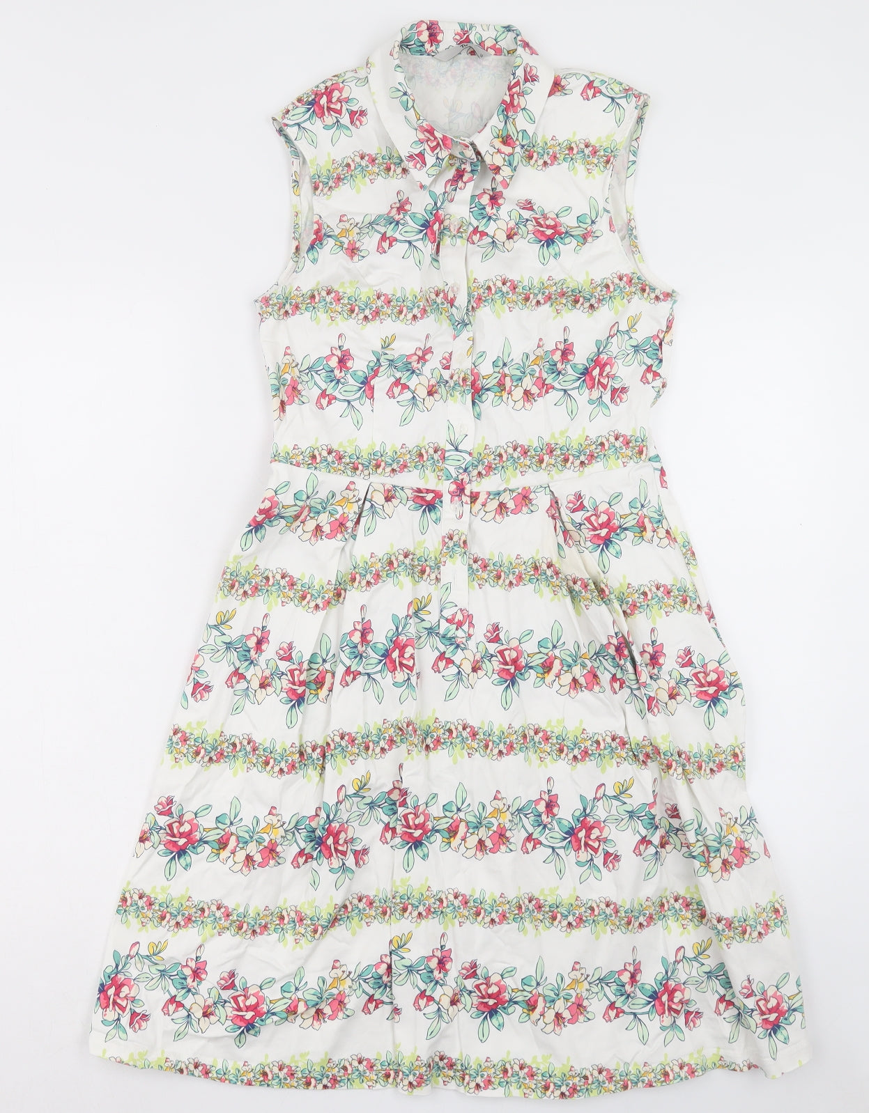 TU Womens Multicoloured Floral Cotton A-Line Size 10 Collared Button