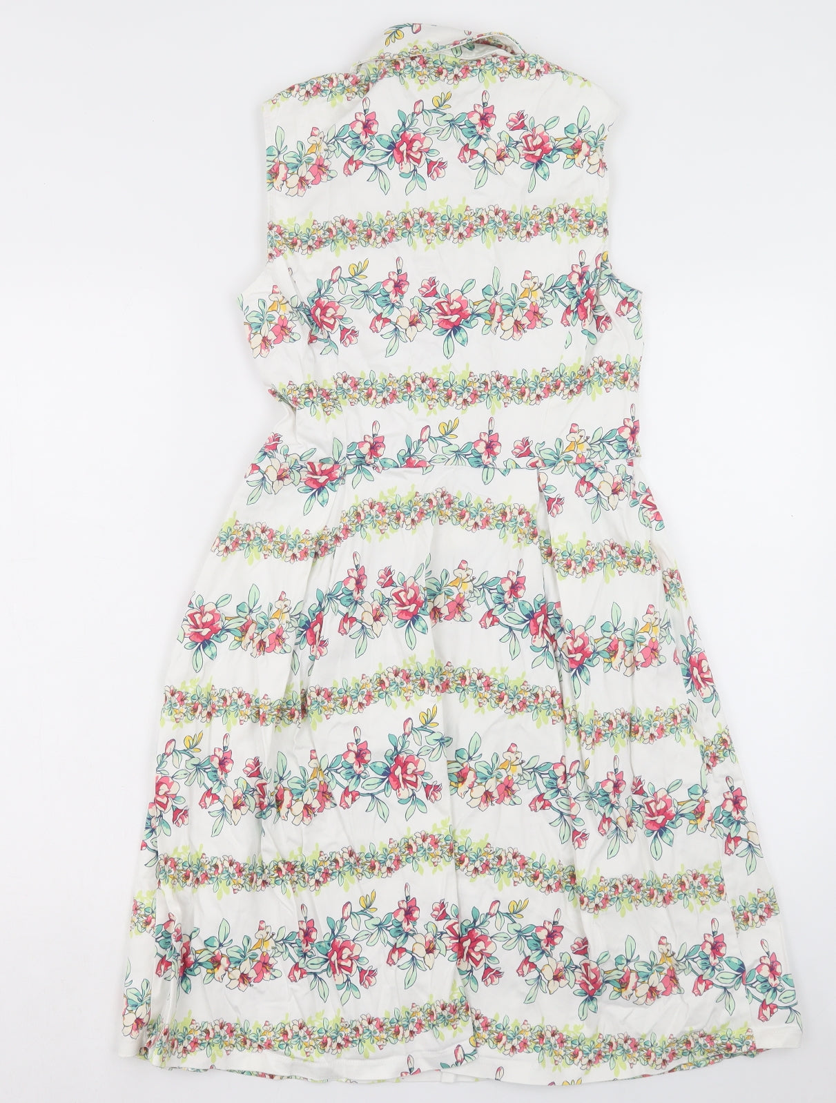 TU Womens Multicoloured Floral Cotton A-Line Size 10 Collared Button