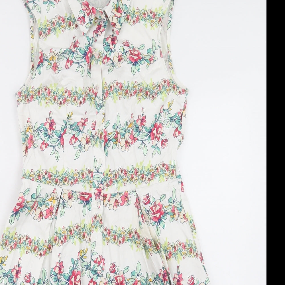 TU Womens Multicoloured Floral Cotton A-Line Size 10 Collared Button