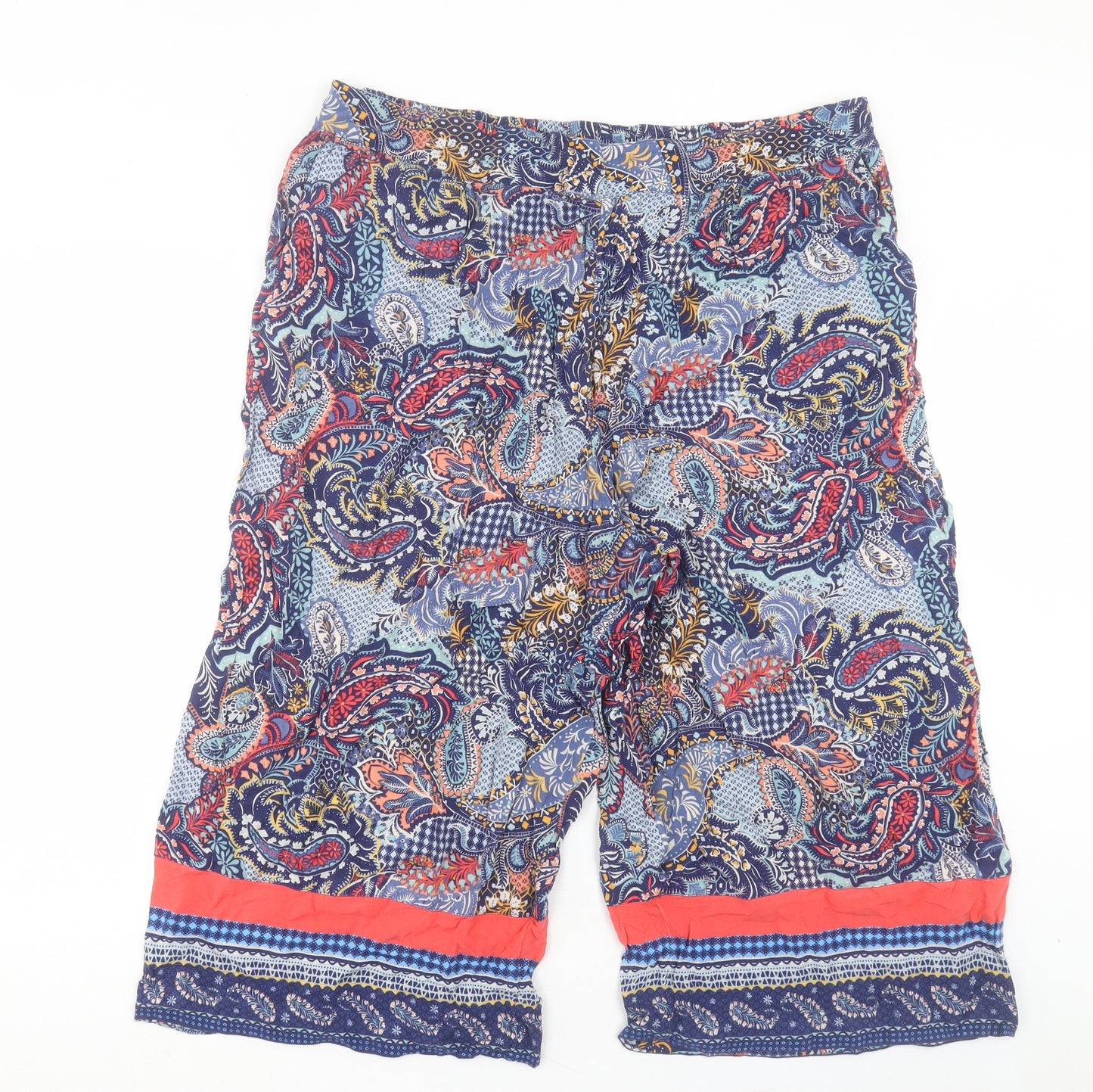 Monsoon Womens Multicoloured Paisley Viscose Cropped Trousers Size XL L20 in Regular