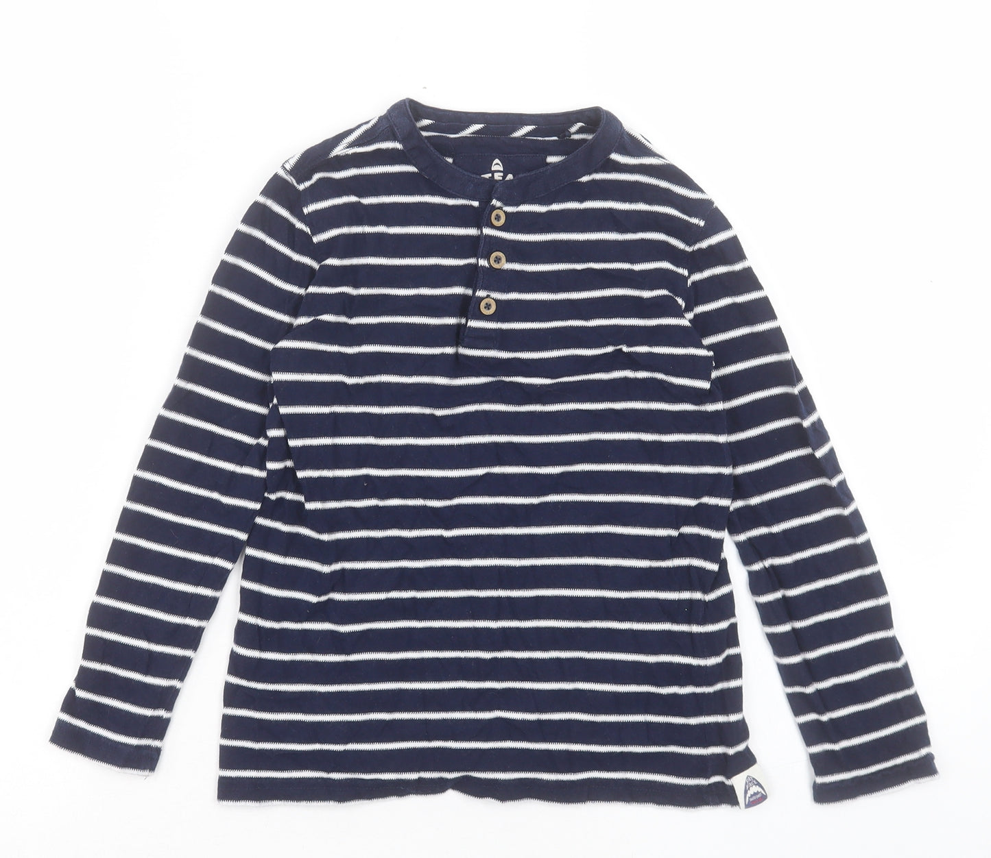 Fat Face Boys Blue Striped Cotton Basic Casual Size 6-7 Years Henley Pullover