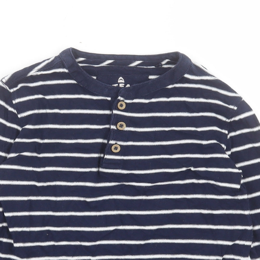 Fat Face Boys Blue Striped Cotton Basic Casual Size 6-7 Years Henley Pullover