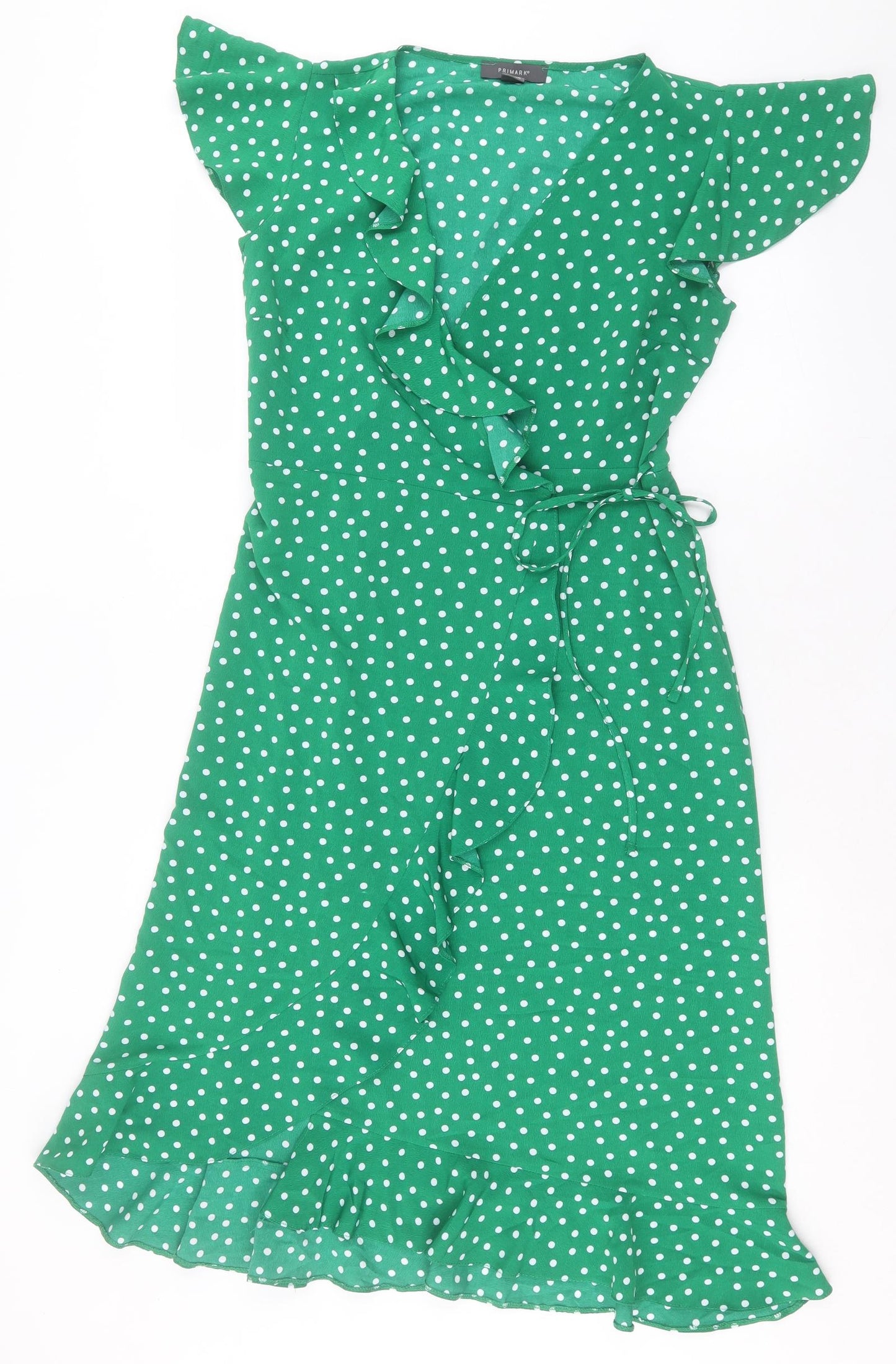 Primark Womens Green Polka Dot Polyester Wrap Dress Size 10 V-Neck Pullover