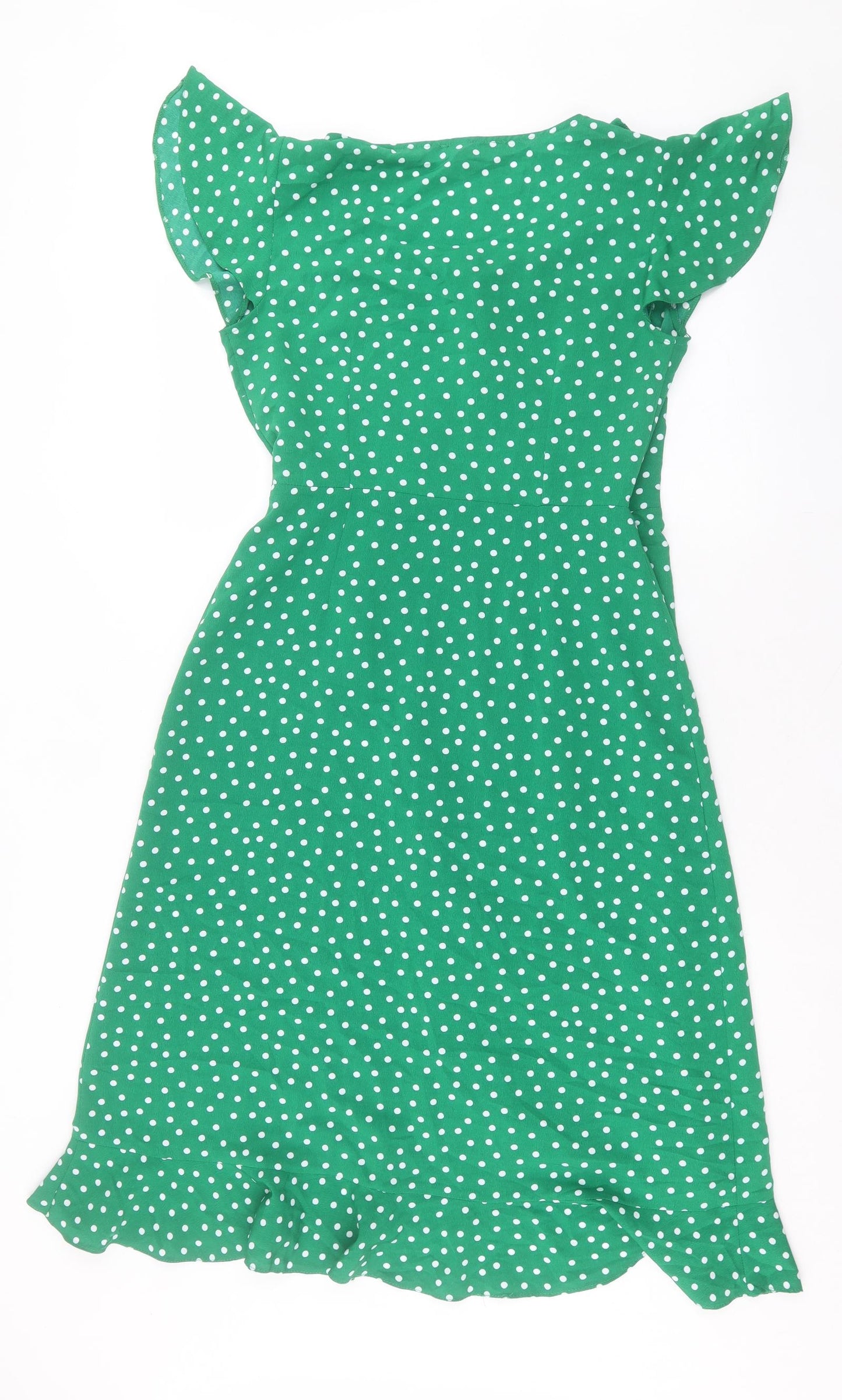 Primark Womens Green Polka Dot Polyester Wrap Dress Size 10 V-Neck Pullover