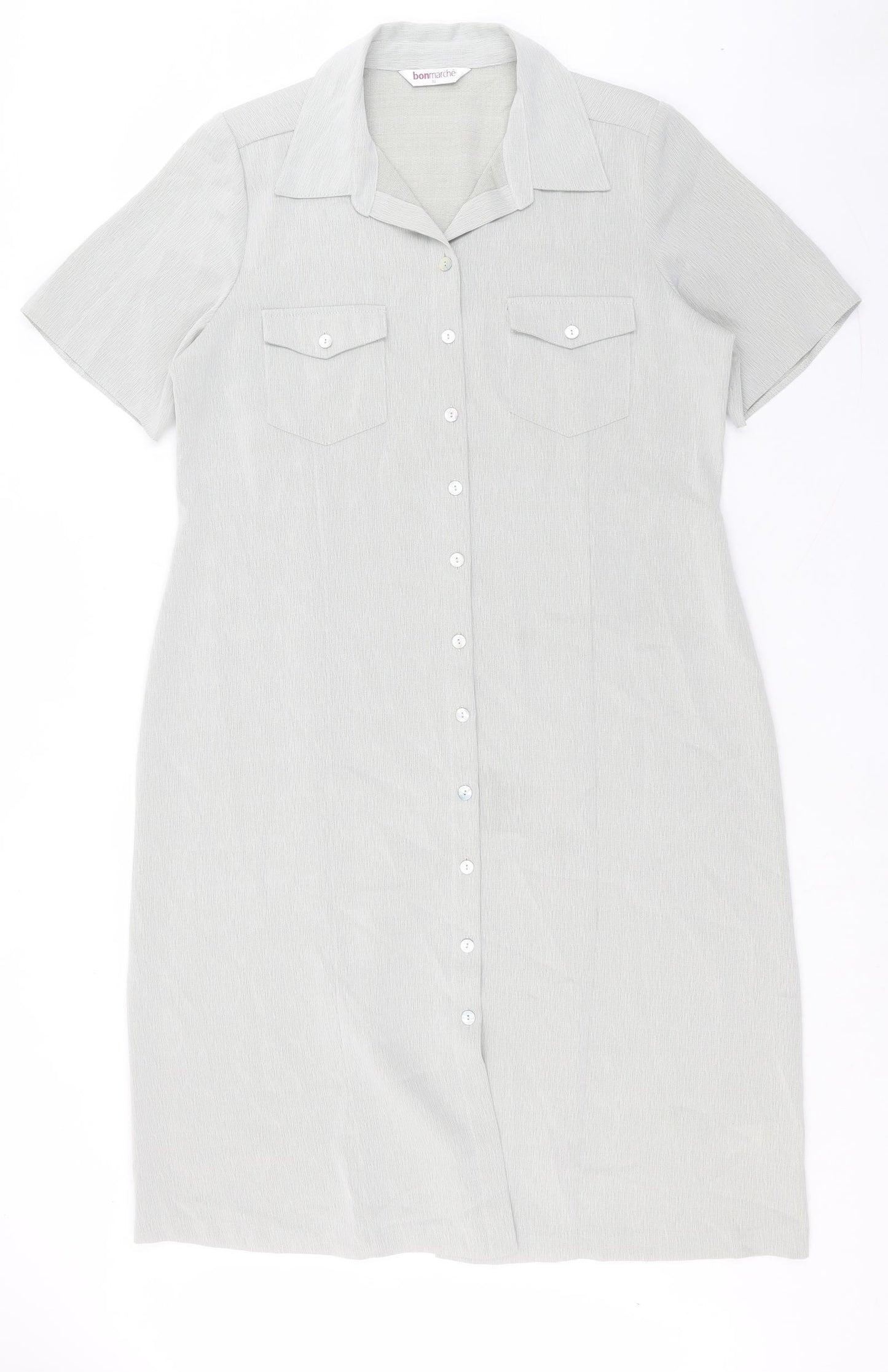 Bonmarché Womens Grey Polyester Shirt Dress Size 16 Collared Button