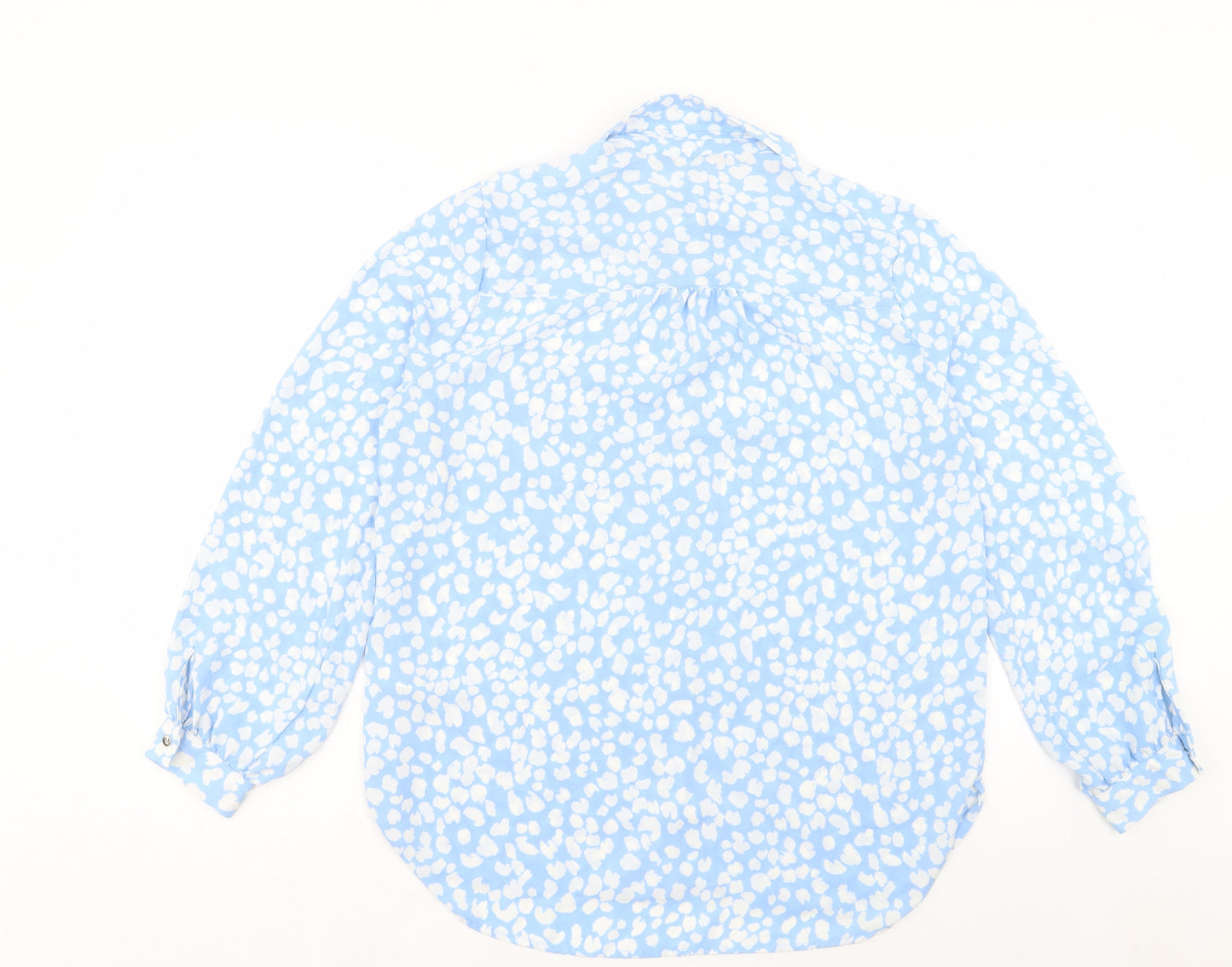 F&F Womens Blue Geometric Polyester Basic Button-Up Size 14 Collared - Pocket Detail