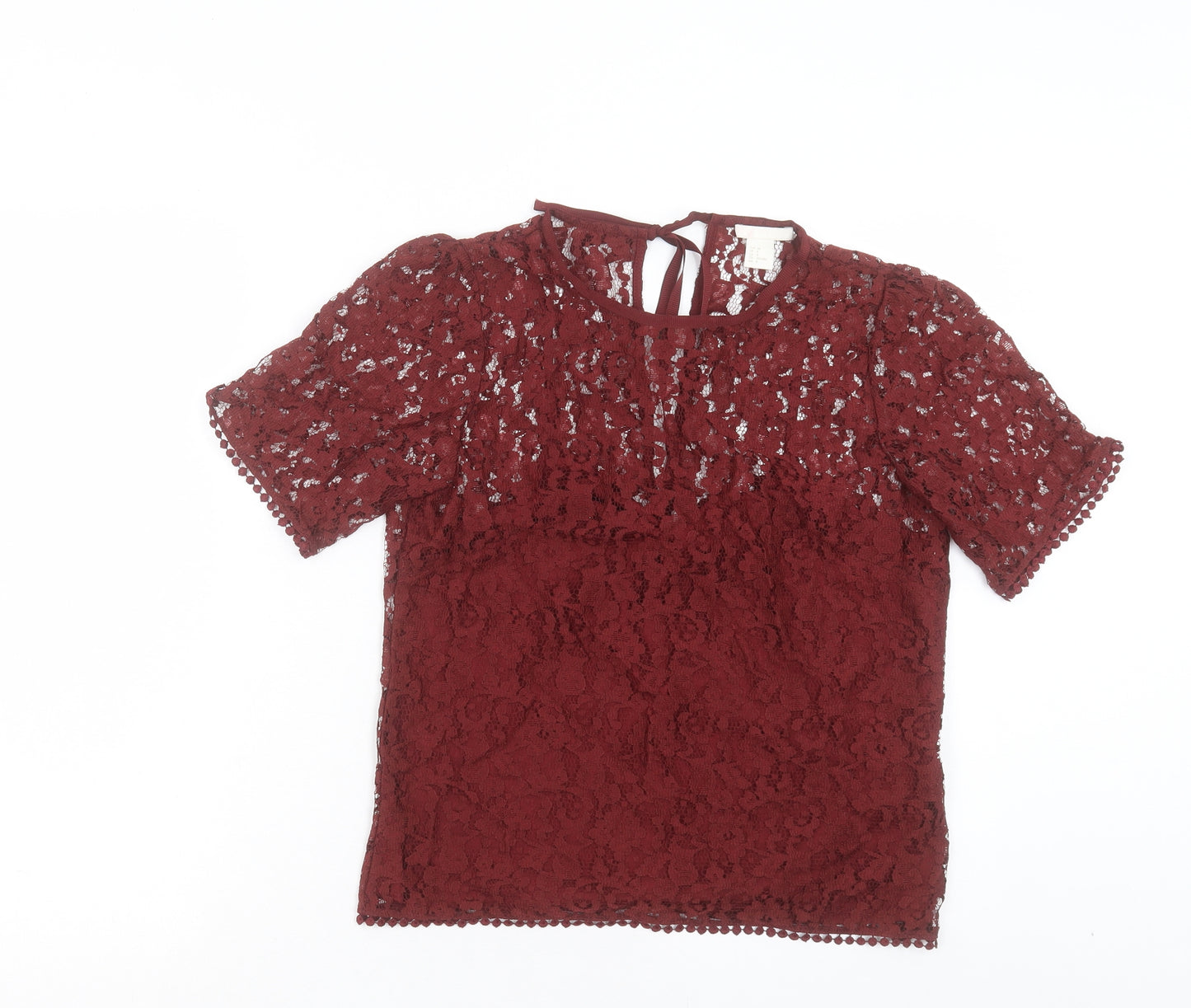 H&M Womens Red Polyamide Basic T-Shirt Size 10 Crew Neck