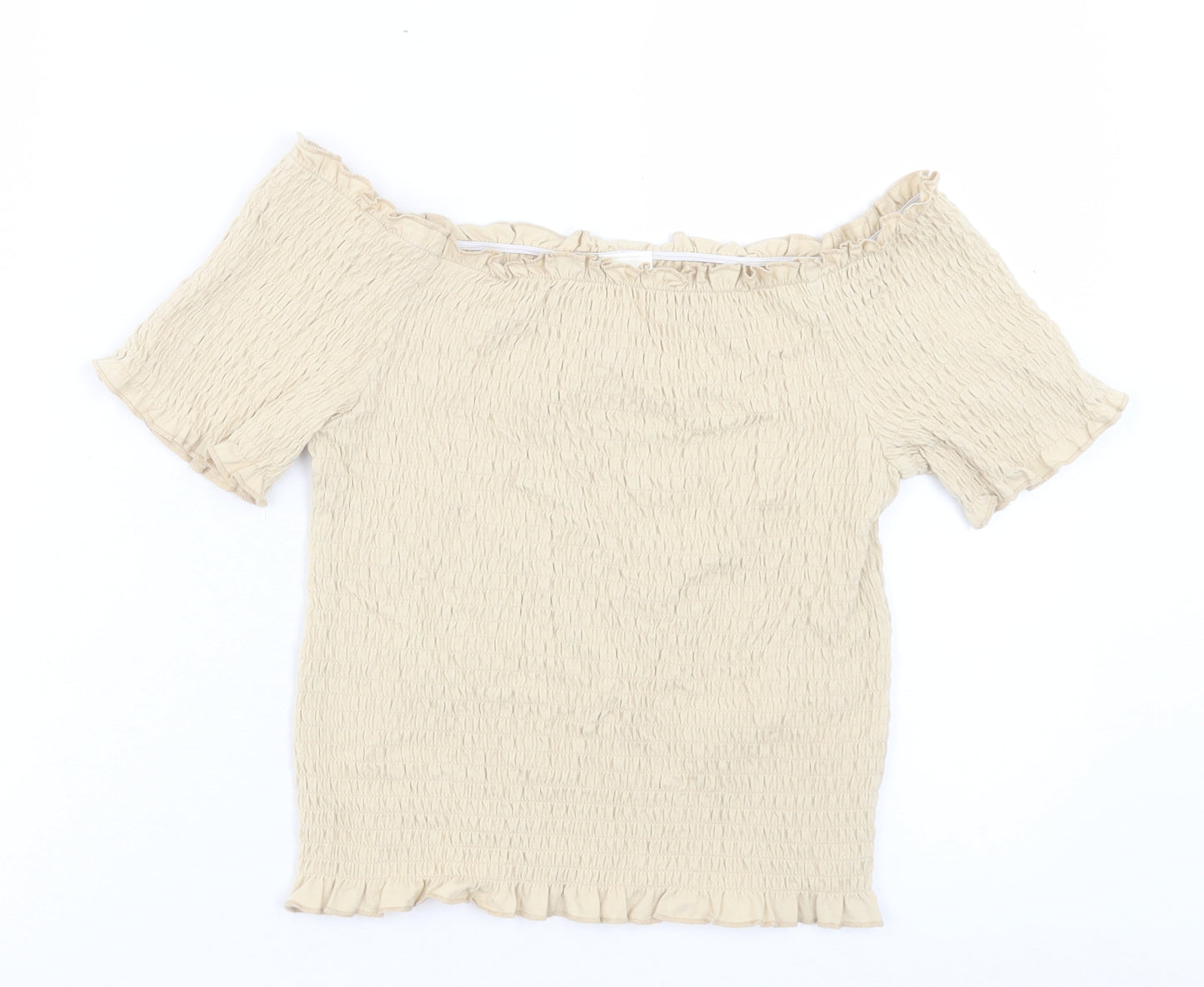 H&M Womens Beige Cotton Cropped T-Shirt Size M Boat Neck