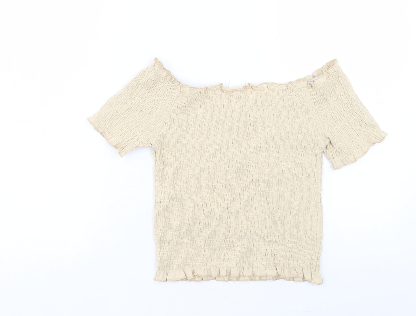 H&M Womens Beige Cotton Cropped T-Shirt Size M Boat Neck