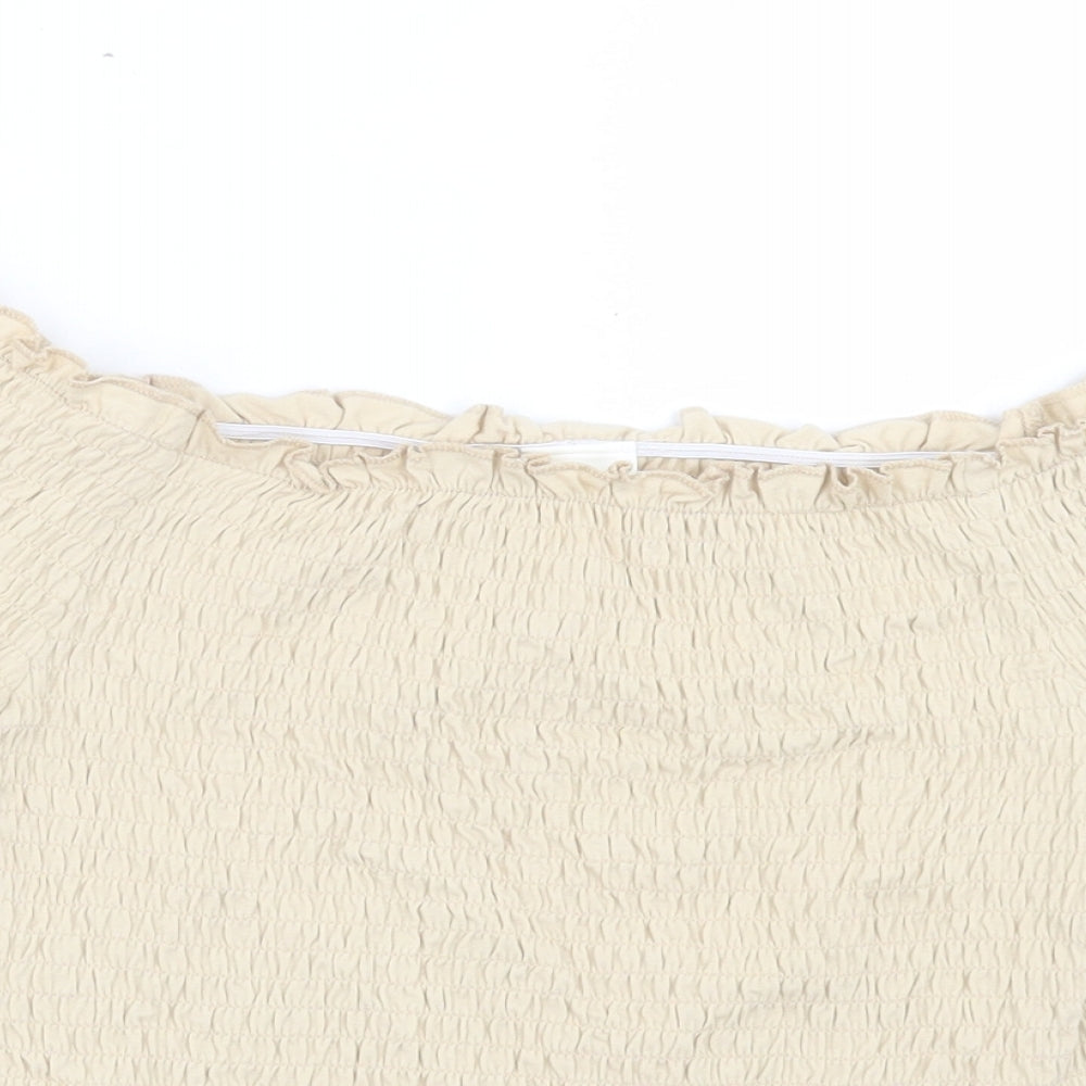 H&M Womens Beige Cotton Cropped T-Shirt Size M Boat Neck