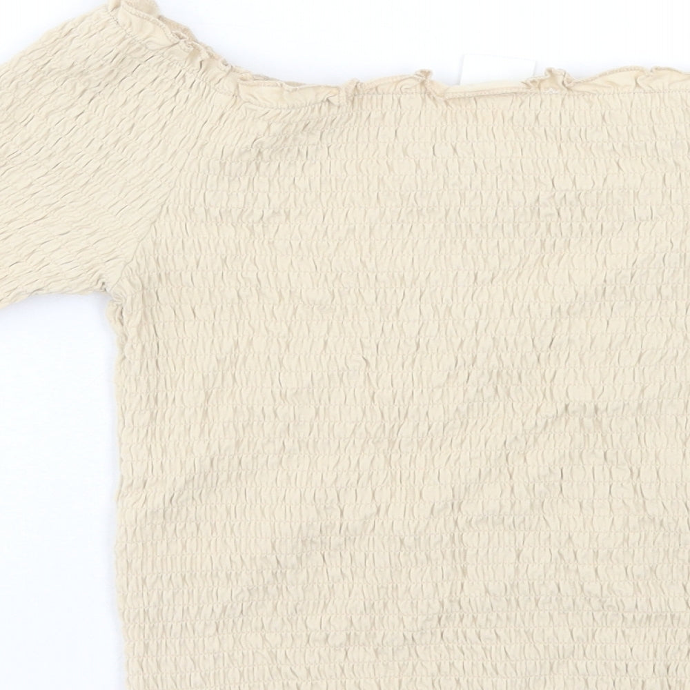 H&M Womens Beige Cotton Cropped T-Shirt Size M Boat Neck