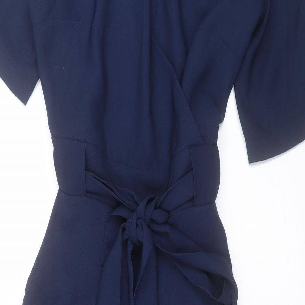 River Island Womens Blue Polyester A-Line Size 14 V-Neck Zip