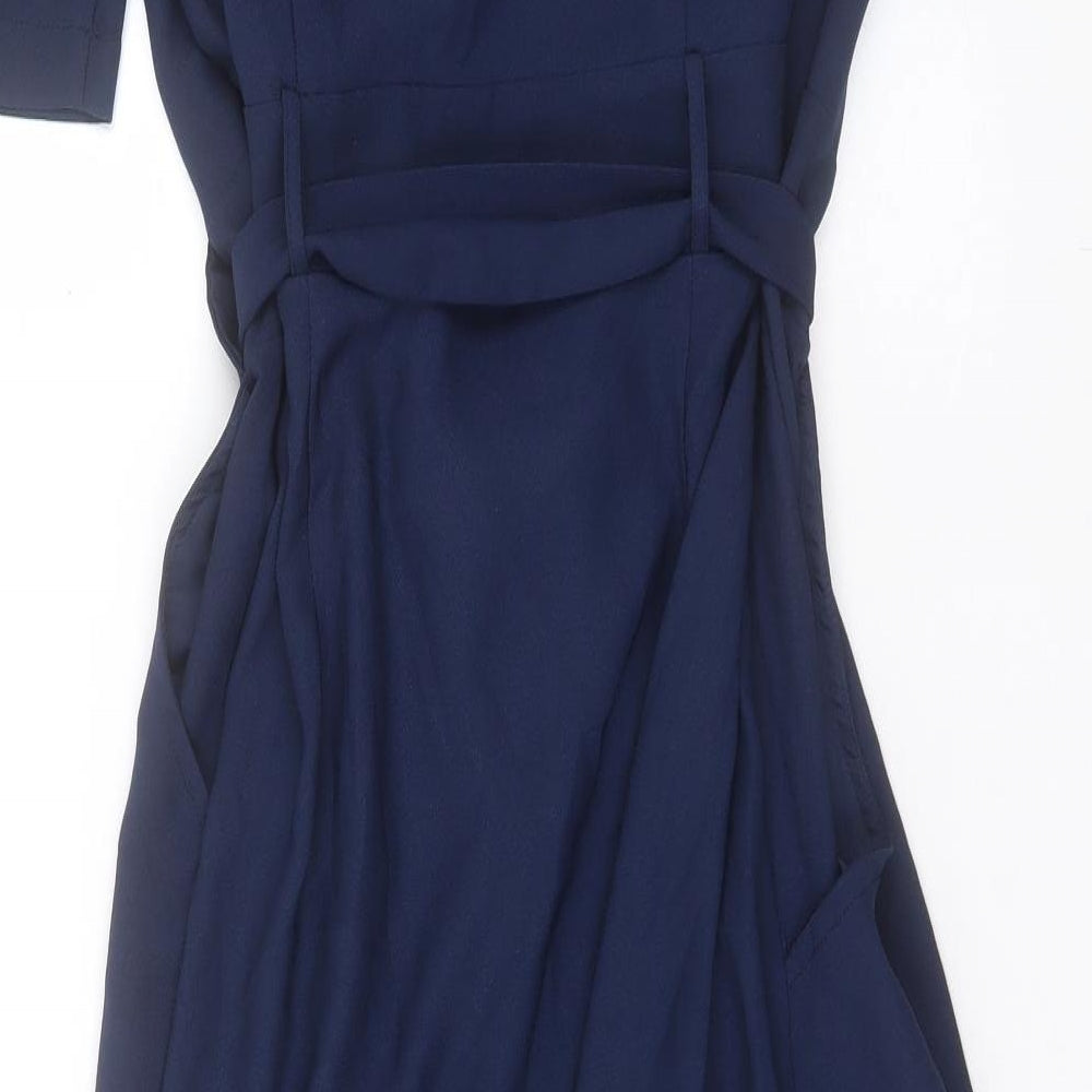 River Island Womens Blue Polyester A-Line Size 14 V-Neck Zip