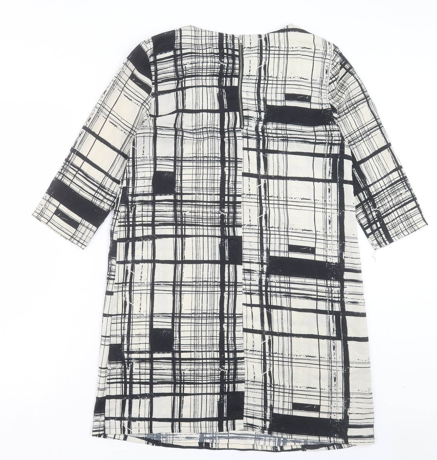 River Island Womens Beige Plaid Polyester A-Line Size 10 Crew Neck Zip