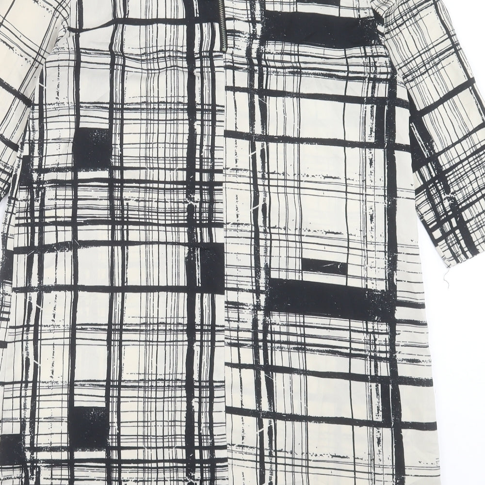 River Island Womens Beige Plaid Polyester A-Line Size 10 Crew Neck Zip