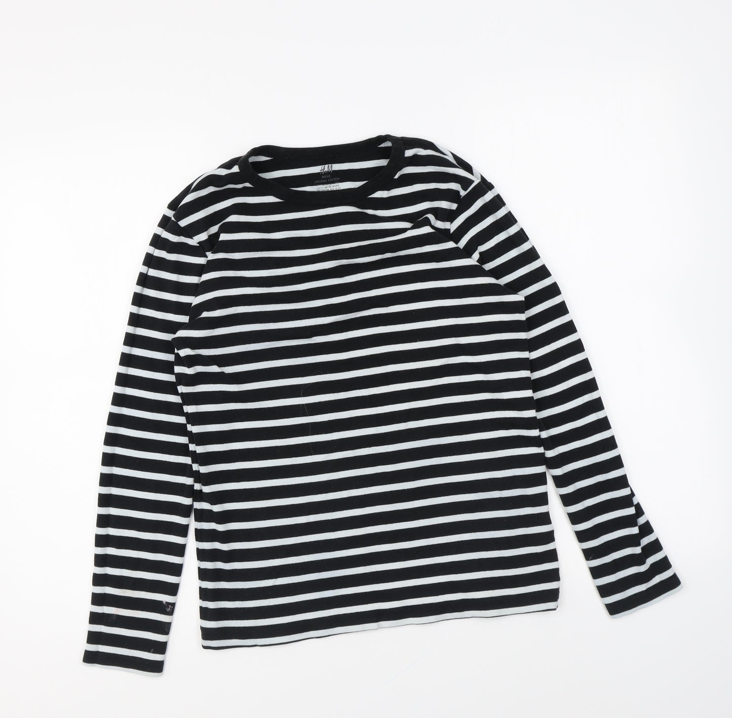 H&M Girls Black Striped Cotton Basic T-Shirt Size 13-14 Years Round Neck Pullover