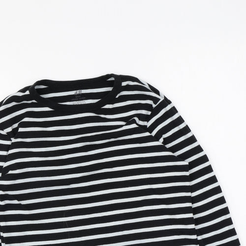 H&M Girls Black Striped Cotton Basic T-Shirt Size 13-14 Years Round Neck Pullover