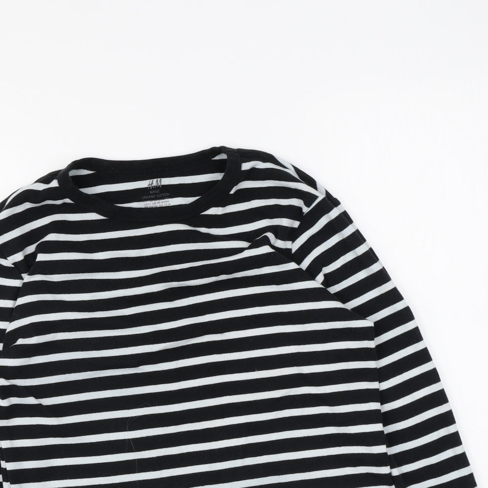 H&M Girls Black Striped Cotton Basic T-Shirt Size 13-14 Years Round Neck Pullover
