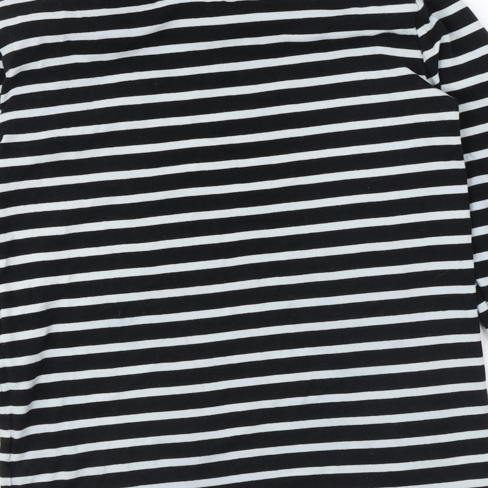 H&M Girls Black Striped Cotton Basic T-Shirt Size 13-14 Years Round Neck Pullover