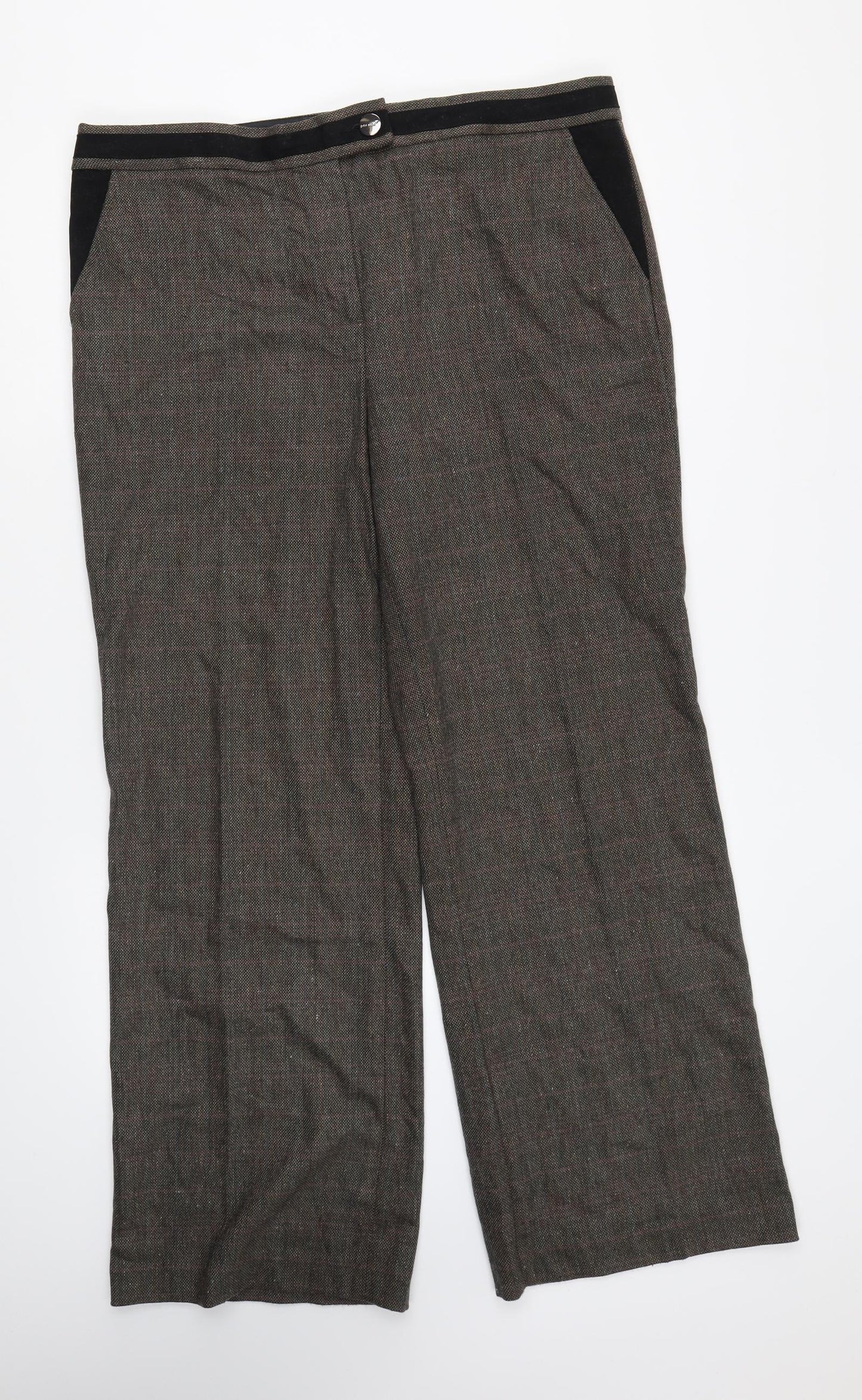 Per Una Womens Brown Plaid Polyester Trousers Size 16 L29 in Regular Zip