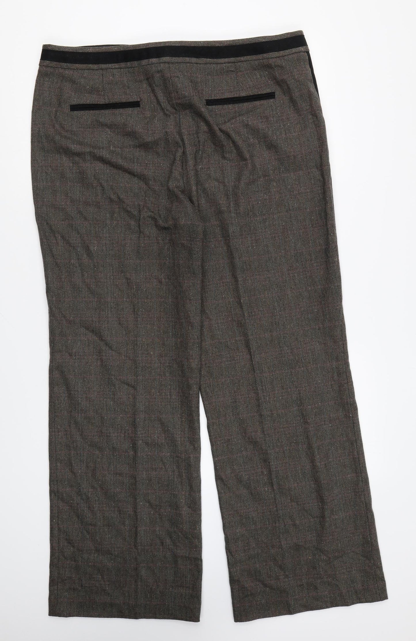 Per Una Womens Brown Plaid Polyester Trousers Size 16 L29 in Regular Zip