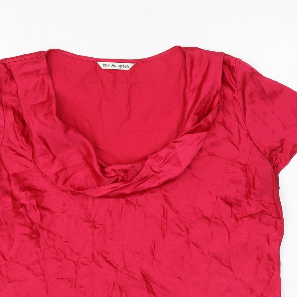Autograph Womens Pink Silk Basic Blouse Size 16 Round Neck