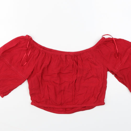Miss Selfridge Womens Red Cotton Cropped T-Shirt Size 6 Off the Shoulder