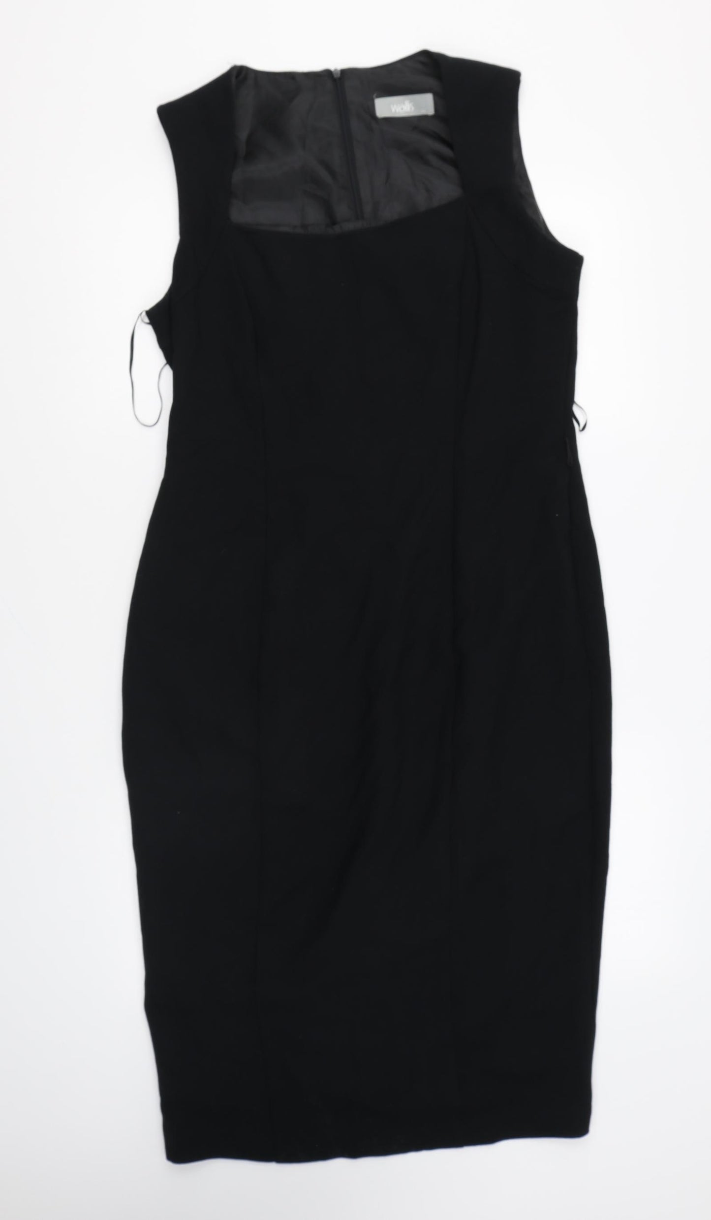 Wallis Womens Black Polyester Pencil Dress Size 14 Square Neck Zip
