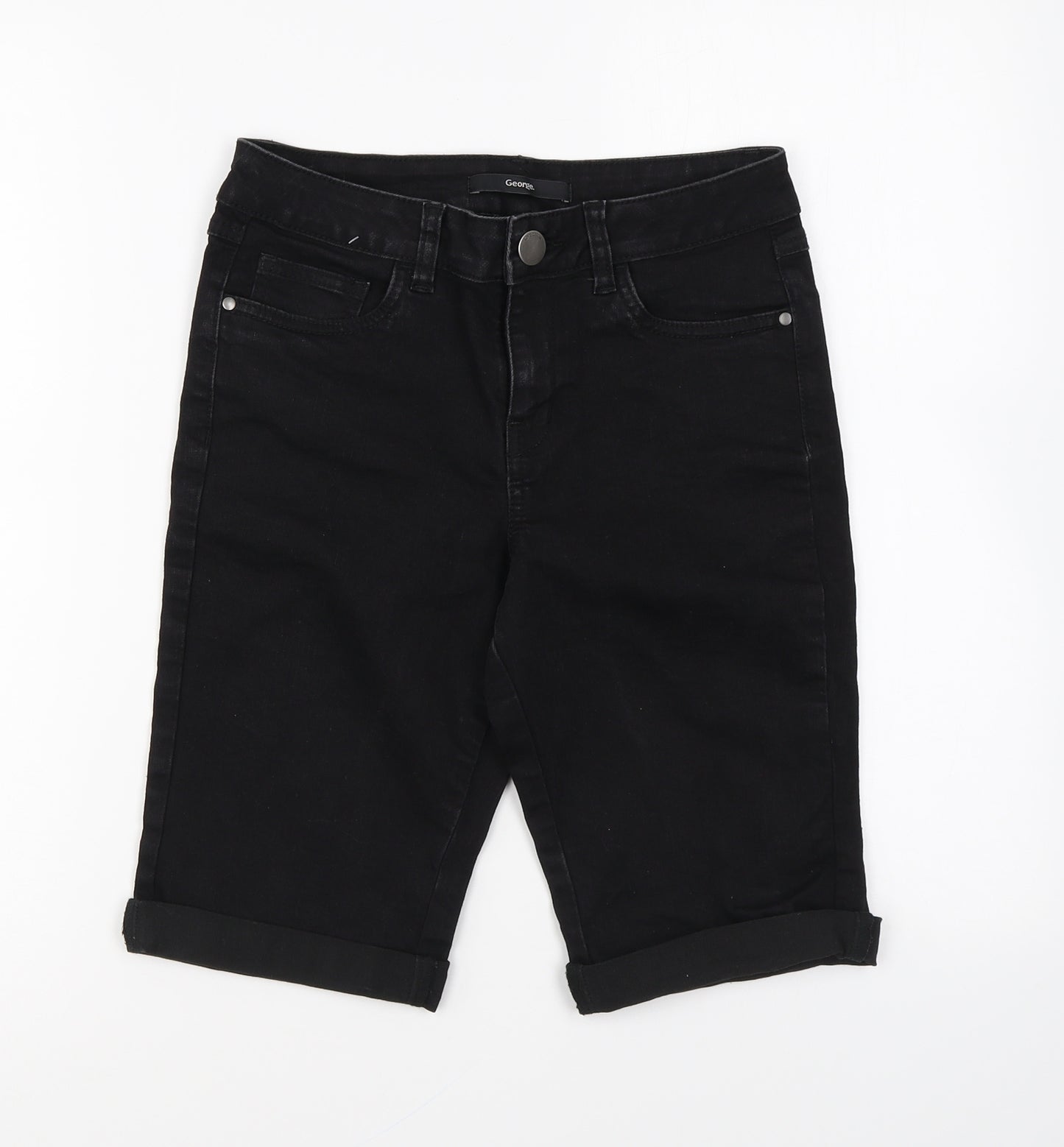 George Womens Black Cotton Compression Shorts Size 8 L9 in Regular Zip